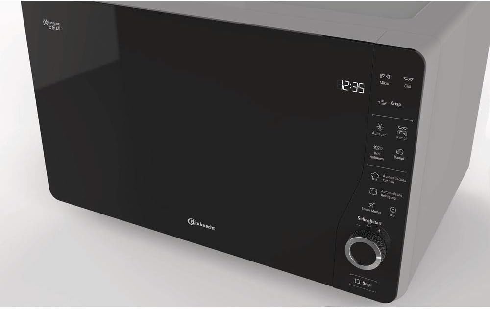 Bauknecht ExtraSpace Crisp MW 427 SL/Kombination Grill und Mikrowelle/Maximale Flexibilität-Ohne Drehteller/ 800 W/ 25 L Garraum/Grill 1000 W/Crisp-Funktion/Dampfgarfunktion/AutoClean, Silber