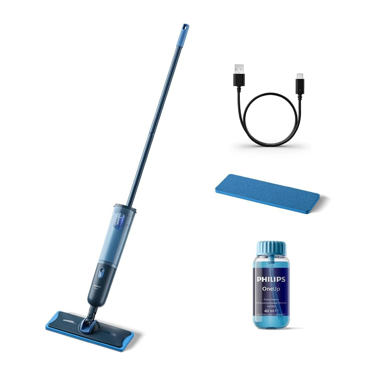 PHILIPS OneUp 5000 Elektrischer Wischmopp, Blau, 2X sauberere Böden