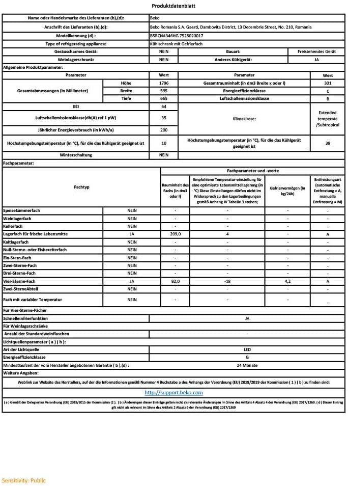 Beko B5RCNA346HG freistehende Kühl/-Gefrierkombination, 301 l Nettovolumen, 209 l Kühlen, 92 l Gefrieren, No Frost, AeroFlow, Automatische Abtauung im Kühlteil, 3 Gefrierschubladen, Manhattan Gray