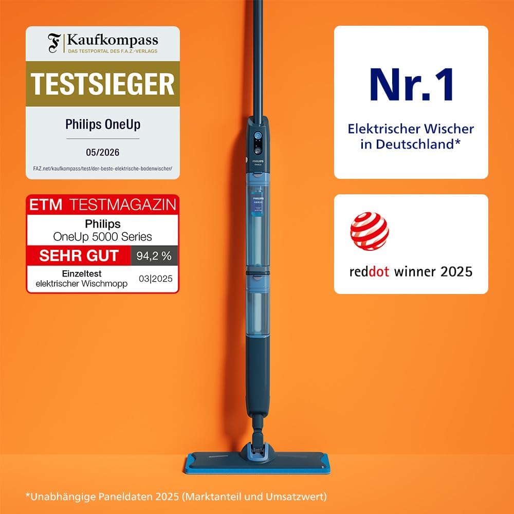 PHILIPS OneUp 5000 Elektrischer Wischmopp, Blau, 2X sauberere Böden