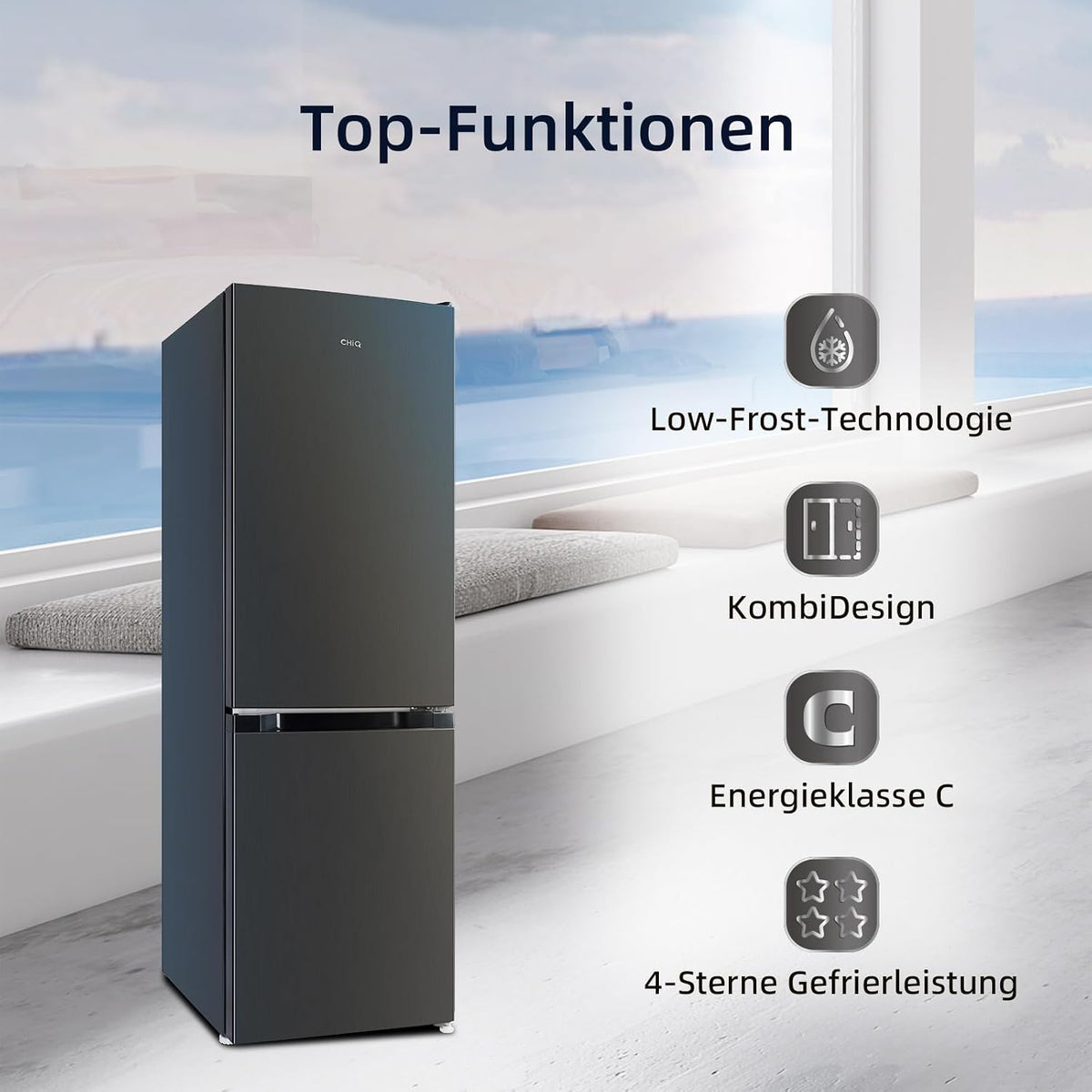 CHiQ Kühl-Gefrierkombination 157L(109L/48L), EEK C, 4-Sterne Gefrieren