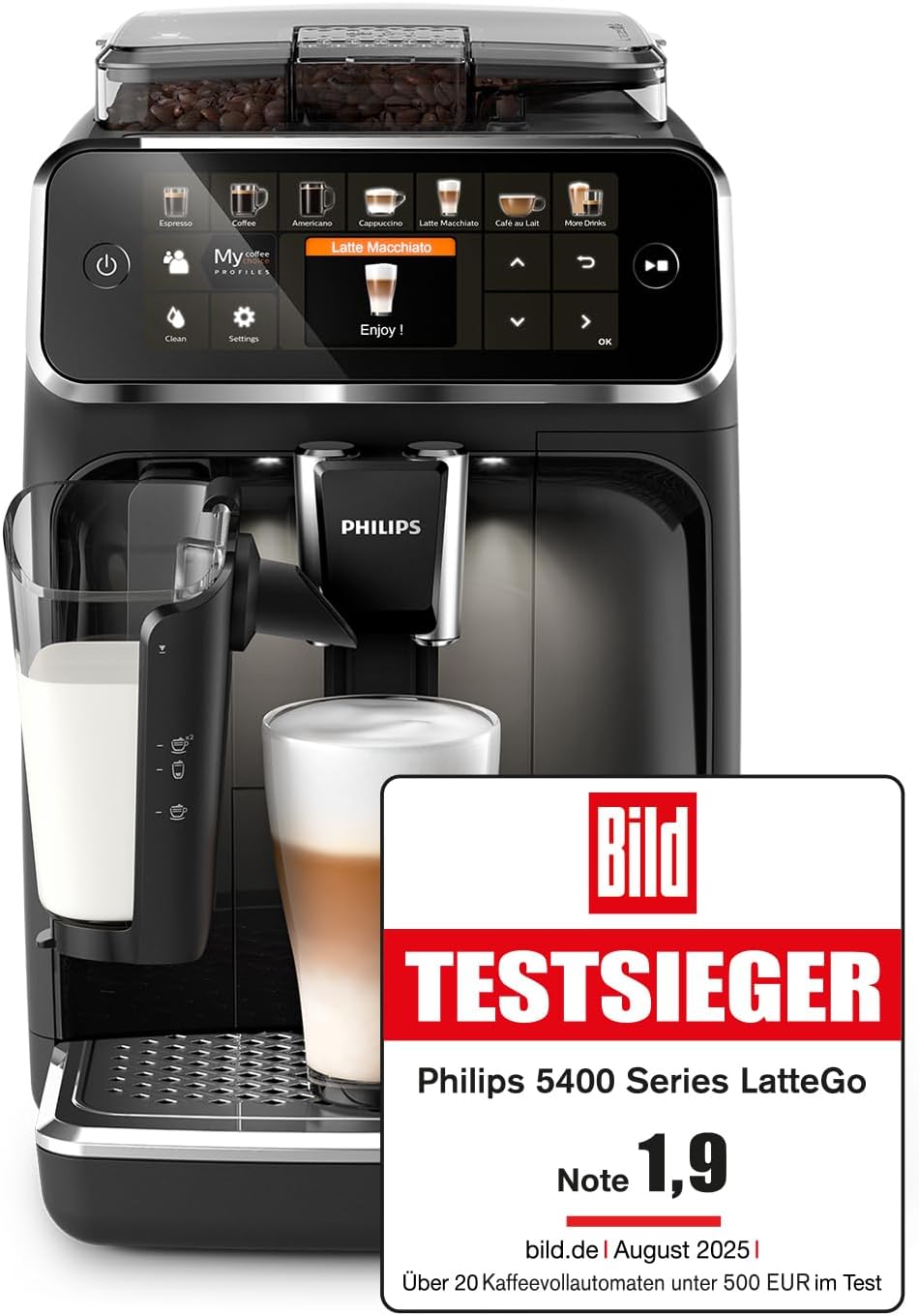 PHILIPS Kaffeevollautomat LatteGo 5400 Serie, Schwarz, 12 Spezialitäten