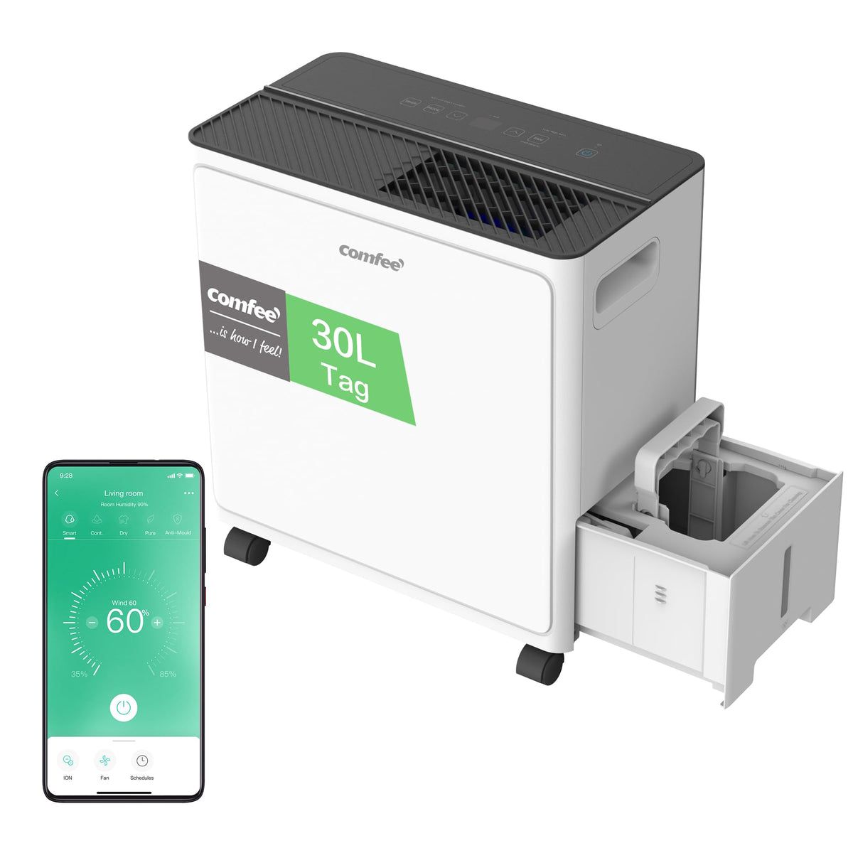 Comfee Luftentfeuchter MDDF-20DEN7, 20L/24h, Raumgröße ca.100m³(40m²), APP-fähig WLAN-Steuerung