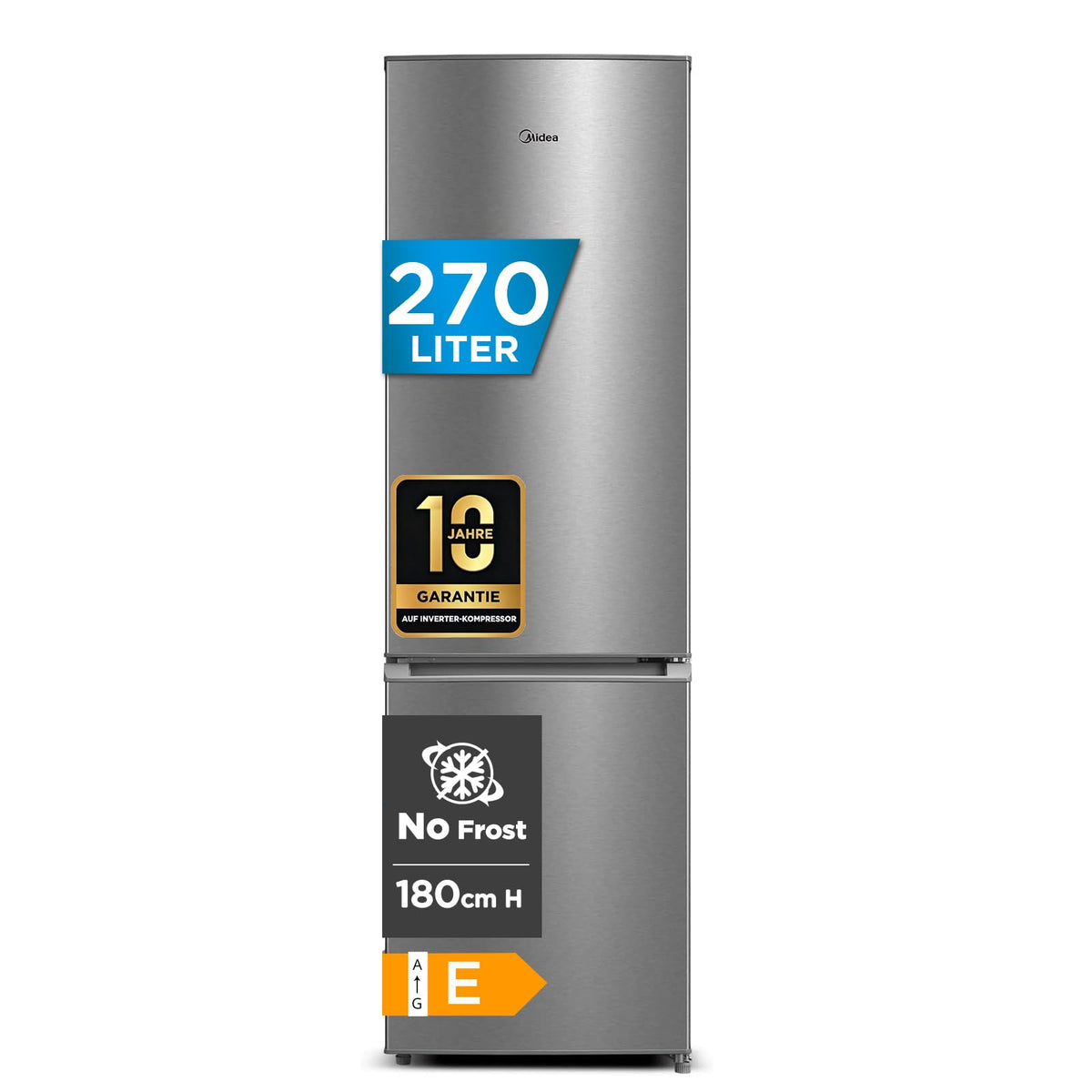 Midea 270L Kühlschrank mit gefrierfach(-24°C),Total Nofrost, 180cm,41dB