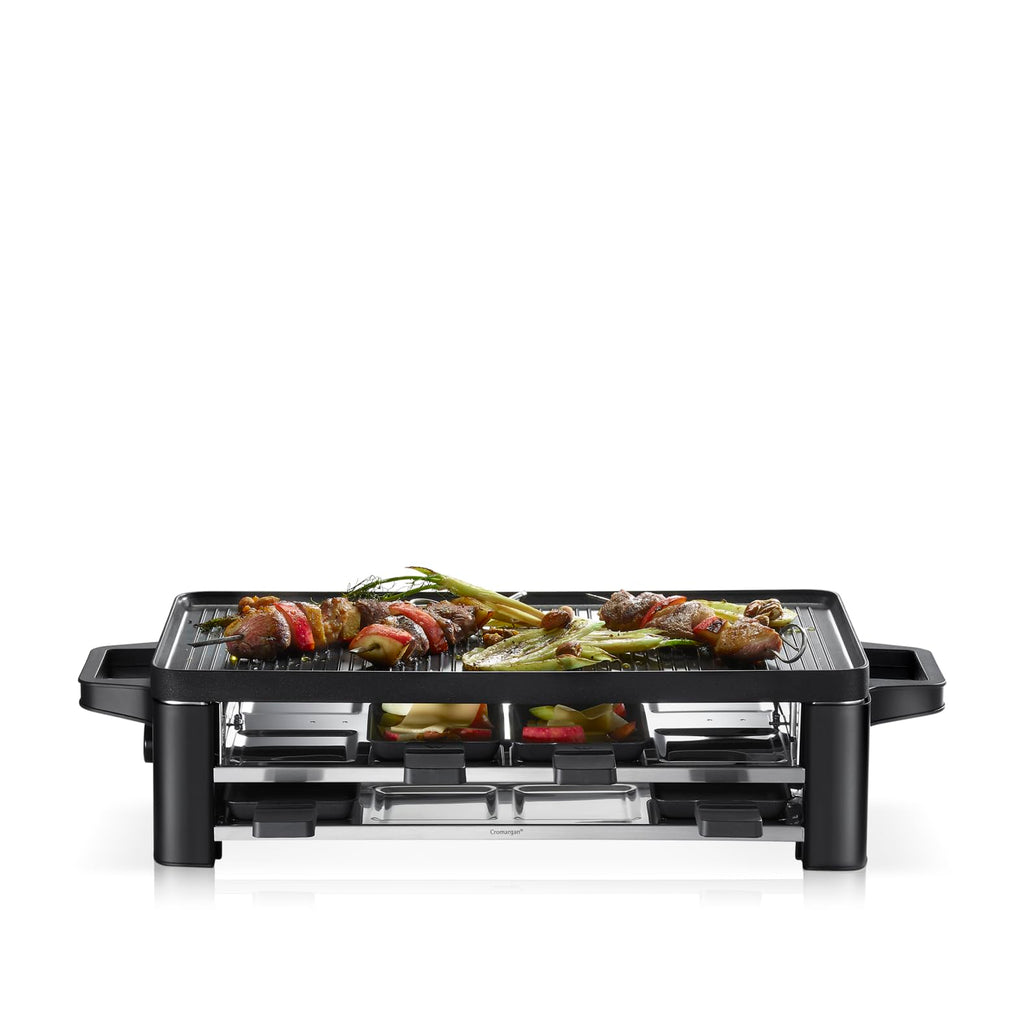 WMF Lono Raclette-Grill für 8 Personen, leistungsstark, gleichmäßiges Grillen und Überbacken, antihaftbeschichtete Pfännchen und Schieber, für idyllische Raclette-Abende, aus edlem Cromargan-Edelstahl