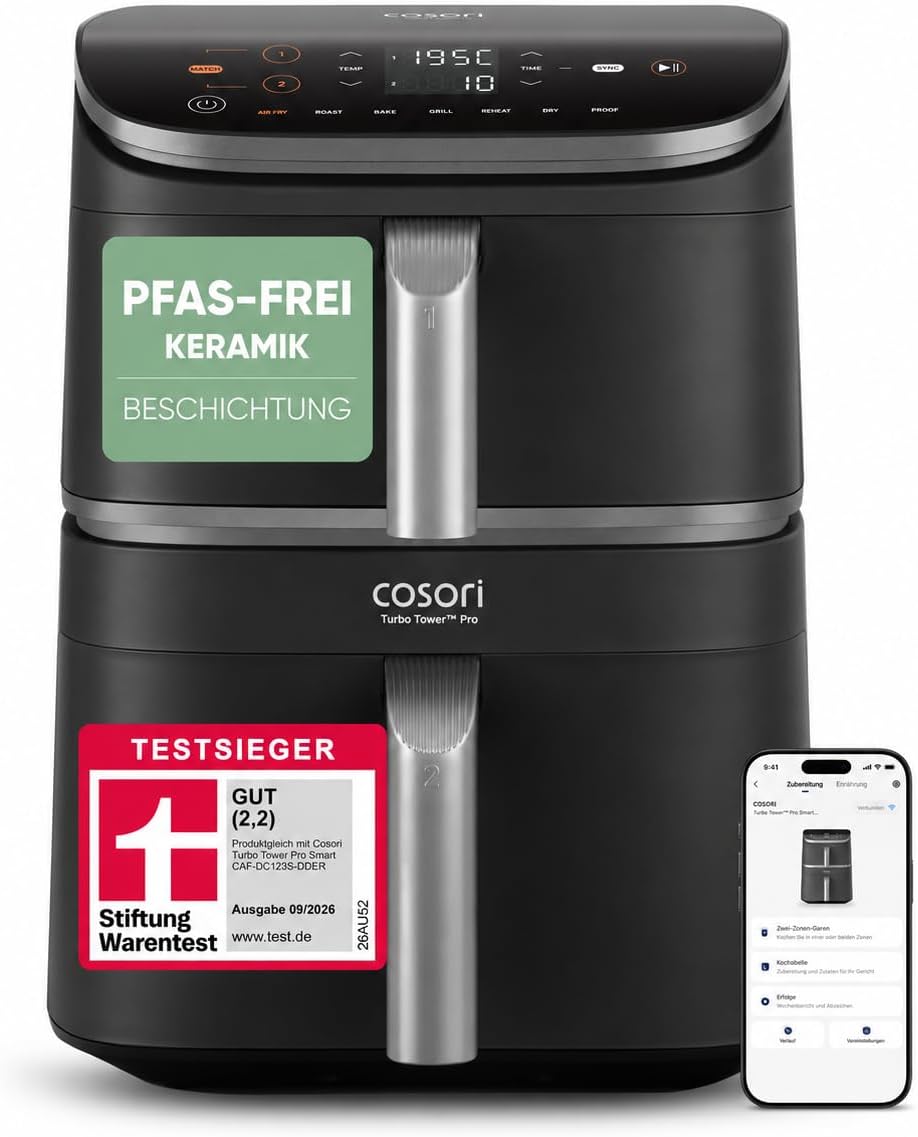 Cosori Airfryer, Testsieger, 10,8L Turbo Tower Pro Smart