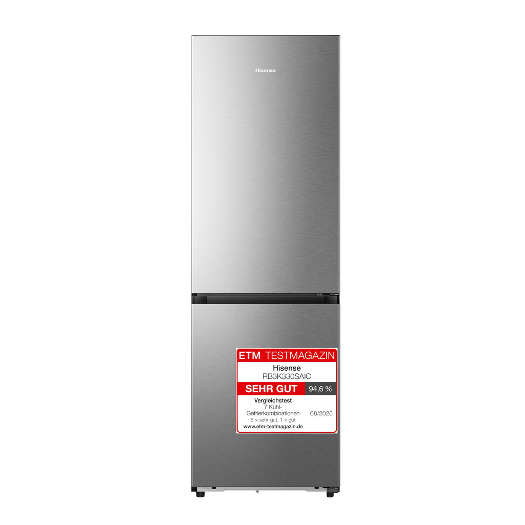 Hisense RB327N4AD2 Kühl-Gefrierkombination/NoFrostPlus/Multiflow 360°/ Flaschenhalter/HolidayMode/FreshZone/ 256L (171+85)/ Essential/BxHxT: 55×182,4×55,7cm/ Silber [Energieklasse E]