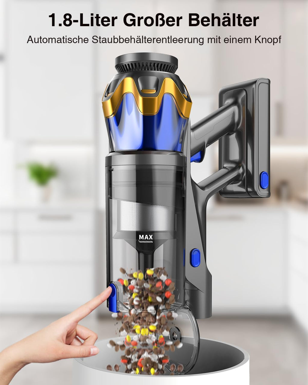 Akku Staubsauger Kabellos 55KPa/650W/70Min für Tierhaare/Teppiche/Hartböden
