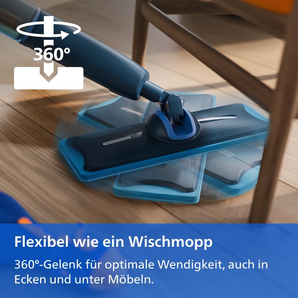 PHILIPS OneUp 5000 Elektrischer Wischmopp, Blau, 2X sauberere Böden