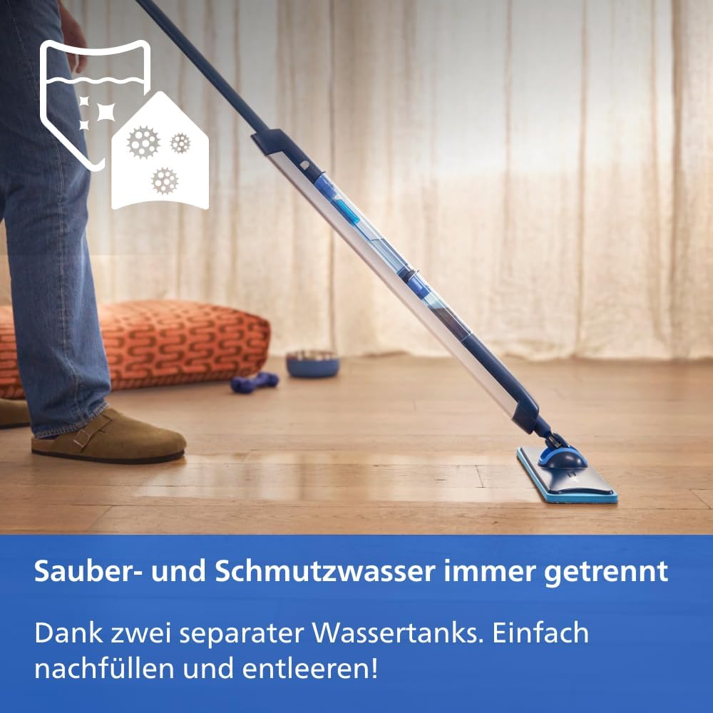 PHILIPS OneUp 5000 Elektrischer Wischmopp, Blau, 2X sauberere Böden