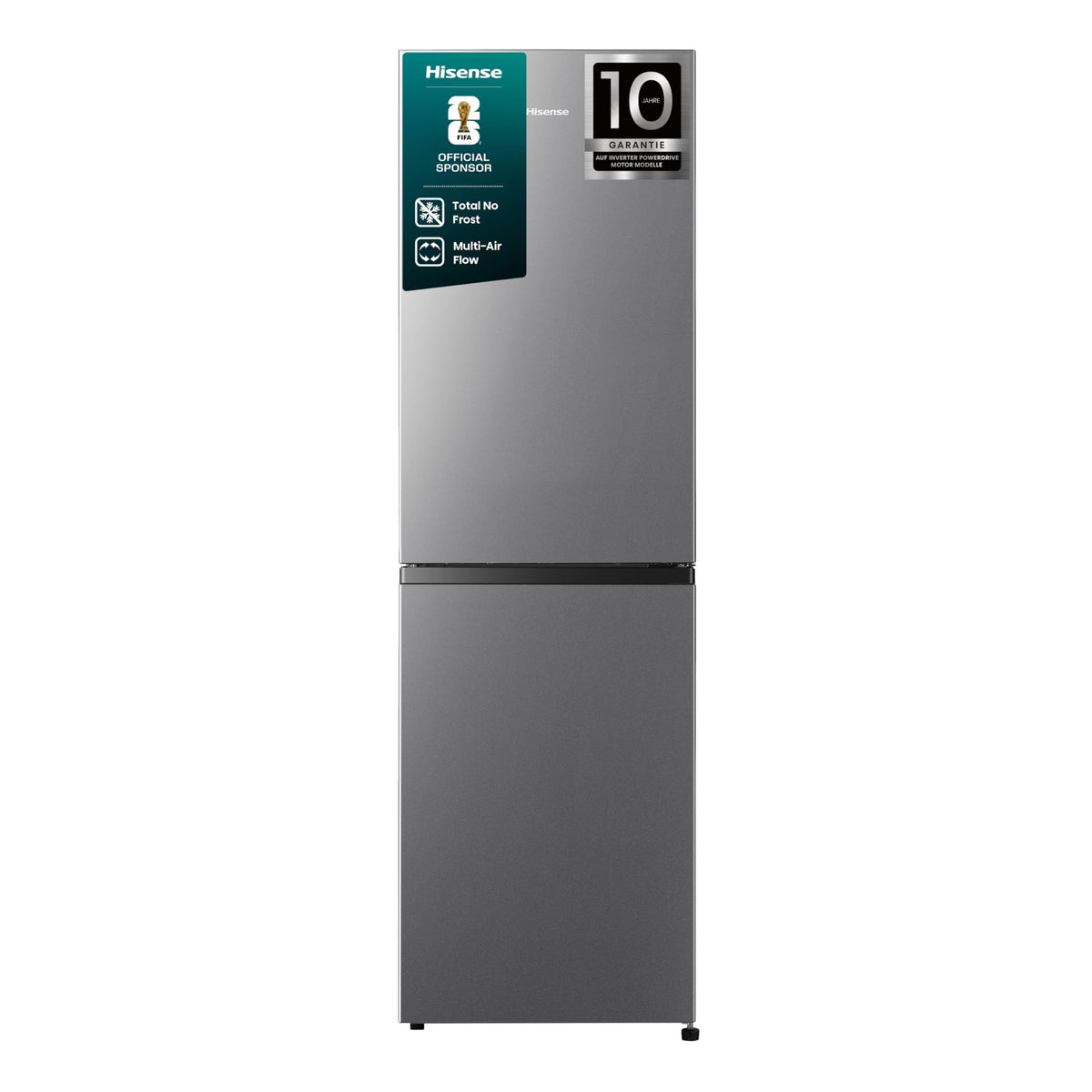 Hisense RB327N4AD2 Kühl-Gefrierkombination/NoFrostPlus/Multiflow 360°/ Flaschenhalter/HolidayMode/FreshZone/ 256L (171+85)/ Essential/BxHxT: 55×182,4×55,7cm/ Silber [Energieklasse E]