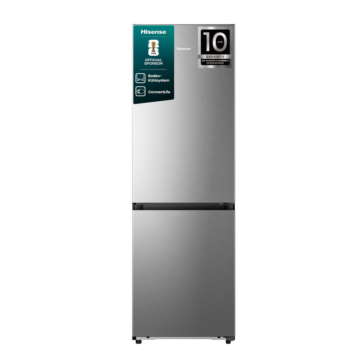Hisense RB327N4AD2 Kühl-Gefrierkombination/NoFrostPlus/Multiflow 360°/ Flaschenhalter/HolidayMode/FreshZone/ 256L (171+85)/ Essential/BxHxT: 55×182,4×55,7cm/ Silber [Energieklasse E]