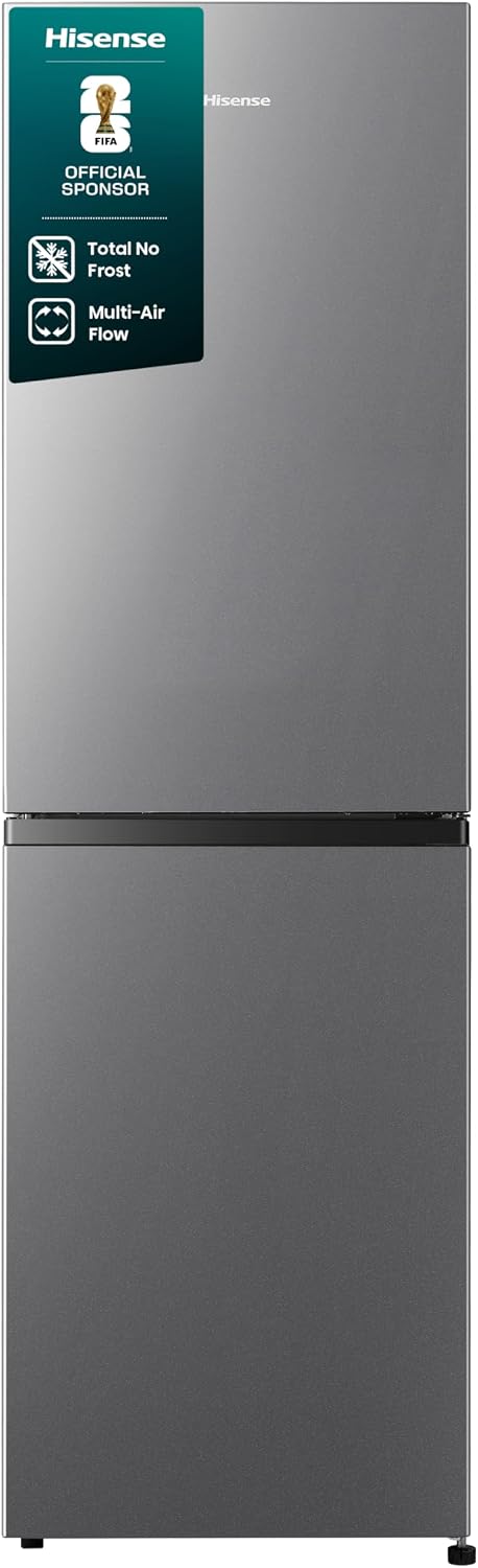 Hisense RB327N4AD2 Kühl-Gefrierkombination/NoFrostPlus/Multiflow 360°/ Flaschenhalter/HolidayMode/FreshZone/ 256L (171+85)/ Essential/BxHxT: 55×182,4×55,7cm/ Silber [Energieklasse E]