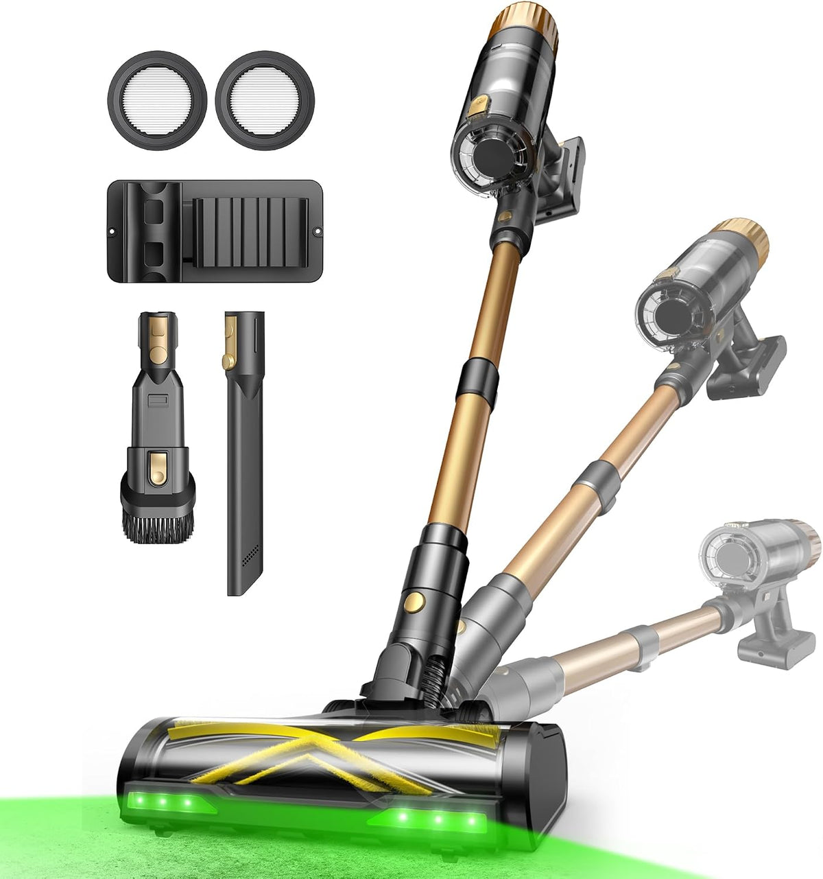 Ultenic Akku Staubsauger, 600W/55000Pa/ 65Min, Staubsauger Kabellos mit GreenEye Technologie, Teleskoprohr& Freistehend, 6 Schichten Filter, Anti-Verhedderungs-Bürste, for Tierhaare/Teppiche/Hartböden