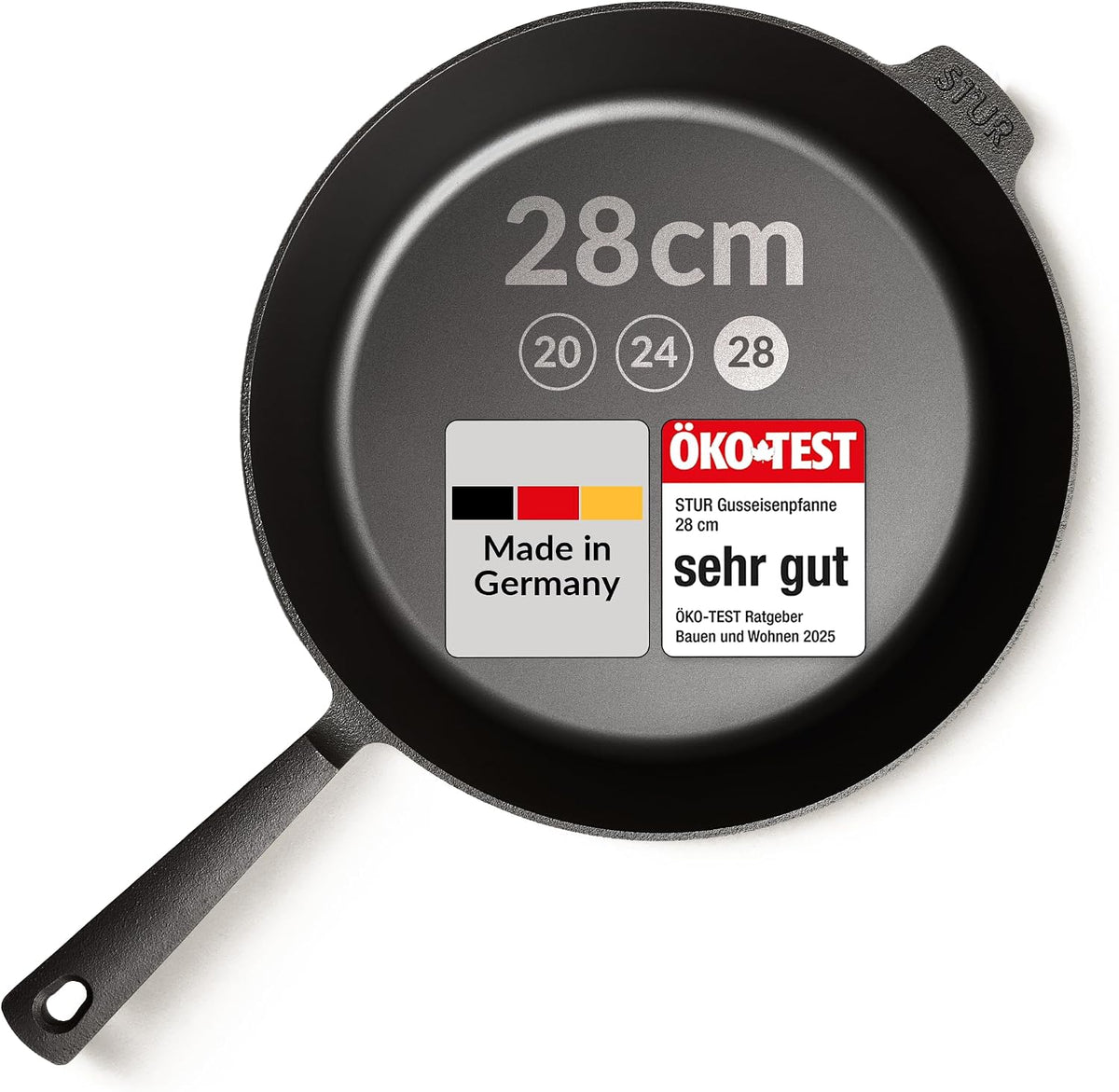 STUR Gusseisenpfanne 28 cm, Cast Iron Pan für alle Herdarten