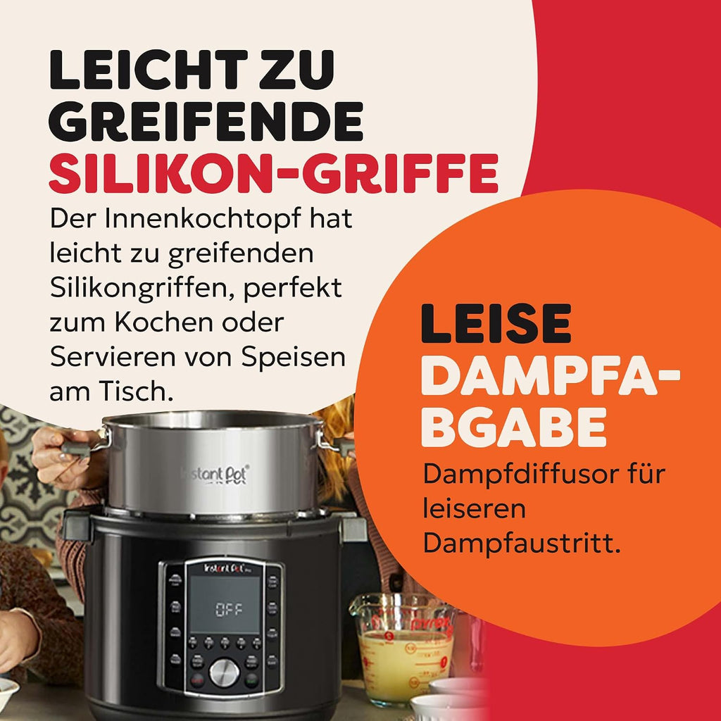 Instant Pot Pro, 5,7L Elektro-Multikocher, 10-in-1 Schnellkochtopf, Schwarz