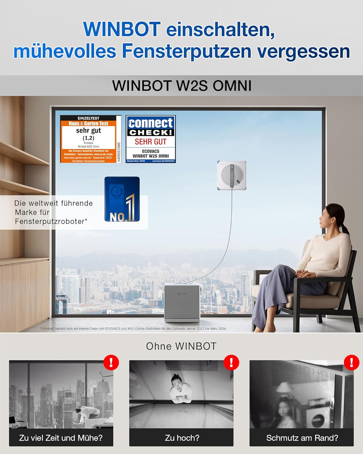 ECOVACS WINBOT W2S Omni Fensterputzroboter mit Multifunktionsstation