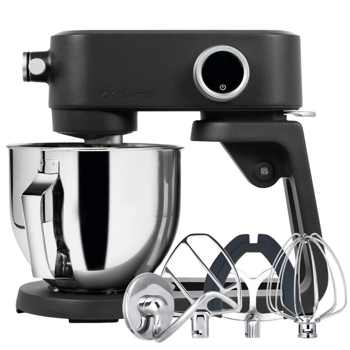 Küchenmaschine, Knetmaschine für Brotteig,Ganzmetallgehäuse,8 Stufen mit Timer,5 L Schüssel, 4 Edelstahl-Aufsätze (Schwarz)