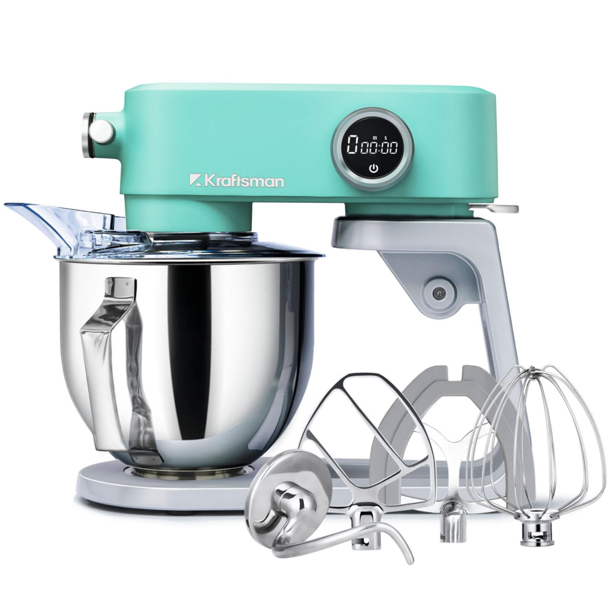 Küchenmaschine, Knetmaschine für Brotteig,Ganzmetallgehäuse,8 Stufen mit Timer,5 L Schüssel, 4 Edelstahl-Aufsätze (Schwarz)