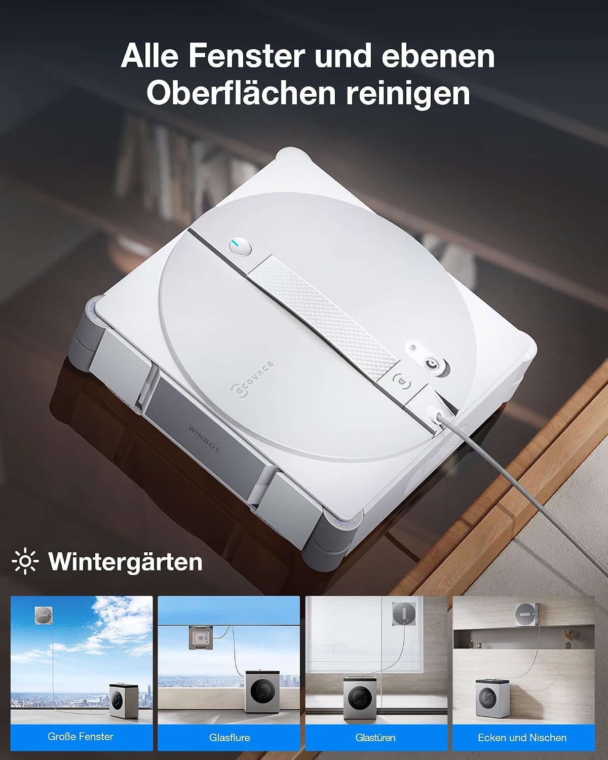 ECOVACS WINBOT W3 OMNI Fensterputzroboter mit Multifunktionsstation, Automatische Reinigung der Wischpads, Intelligente Reinigung entlang der Ränder, Sprühen mit drei Düsen, App-Steuerung