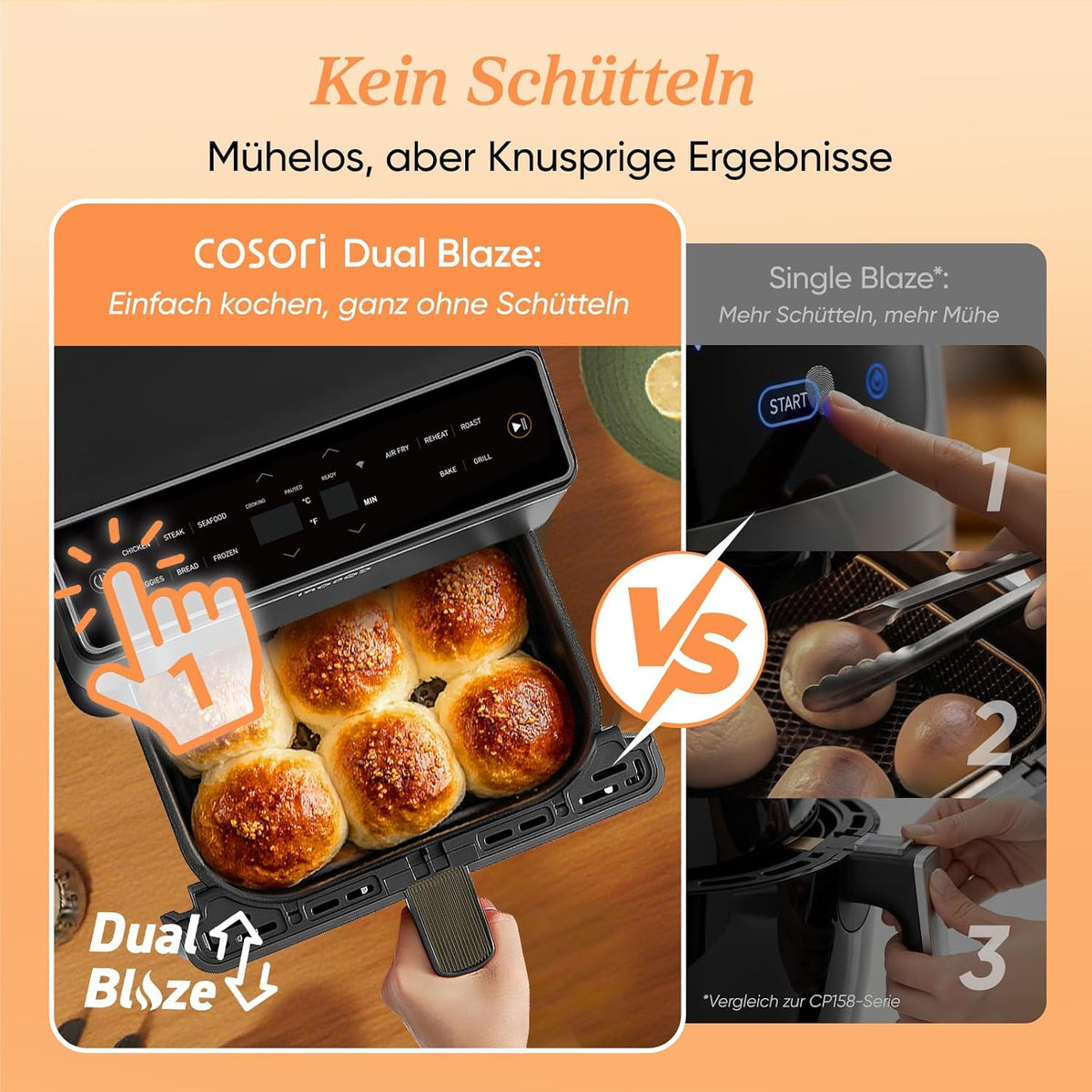 Cosori Airfryer, 11-in-1 6,4L Heißluftfritteuse, Dual Blaze Technologie