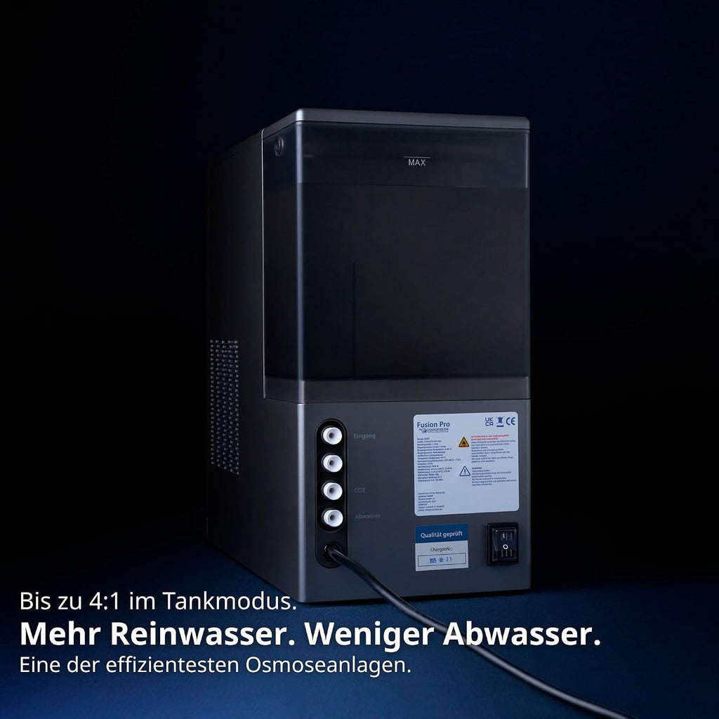 OsmoFresh Fusion Pro 2 Auftisch Osmoseanlage | Wassersprudler|Kühlung| Keine Installation | Heißwasserspender | 7x Filterung | Mineralisierung | 3-fach UV-C|Festwasseranschluss |Abwasserverhältnis 4:1