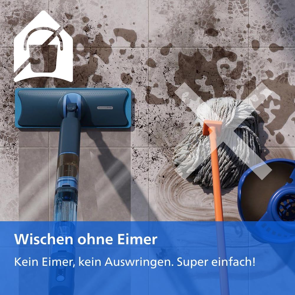 PHILIPS OneUp 5000 Elektrischer Wischmopp, Blau, 2X sauberere Böden