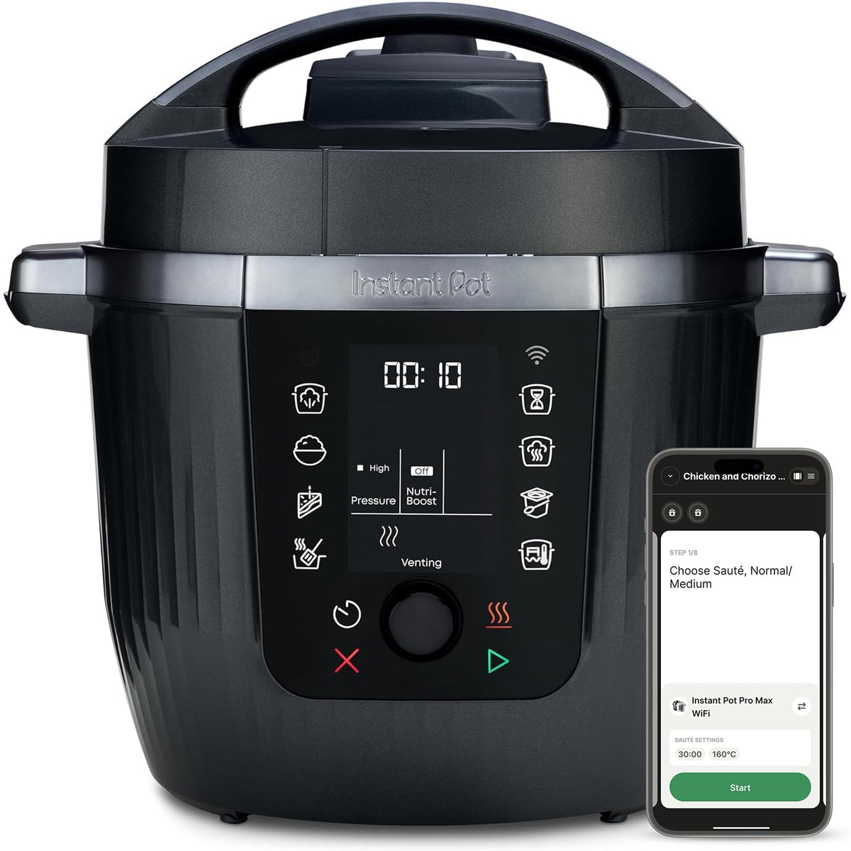 Instant Pot Pro, 5,7L Elektro-Multikocher, 10-in-1 Schnellkochtopf, Schwarz