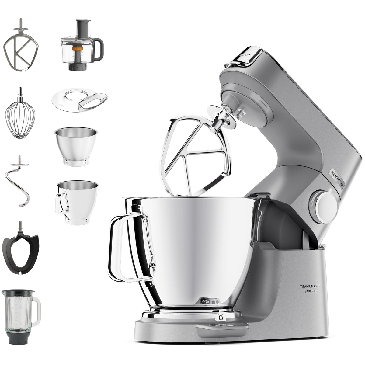 Kenwood Titanium Chef Baker - Küchenmaschine 5l+3,5l Schüsseln 1200W Silber