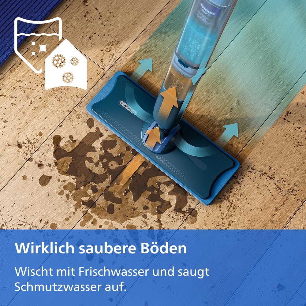 PHILIPS OneUp 5000 Elektrischer Wischmopp, Blau, 2X sauberere Böden