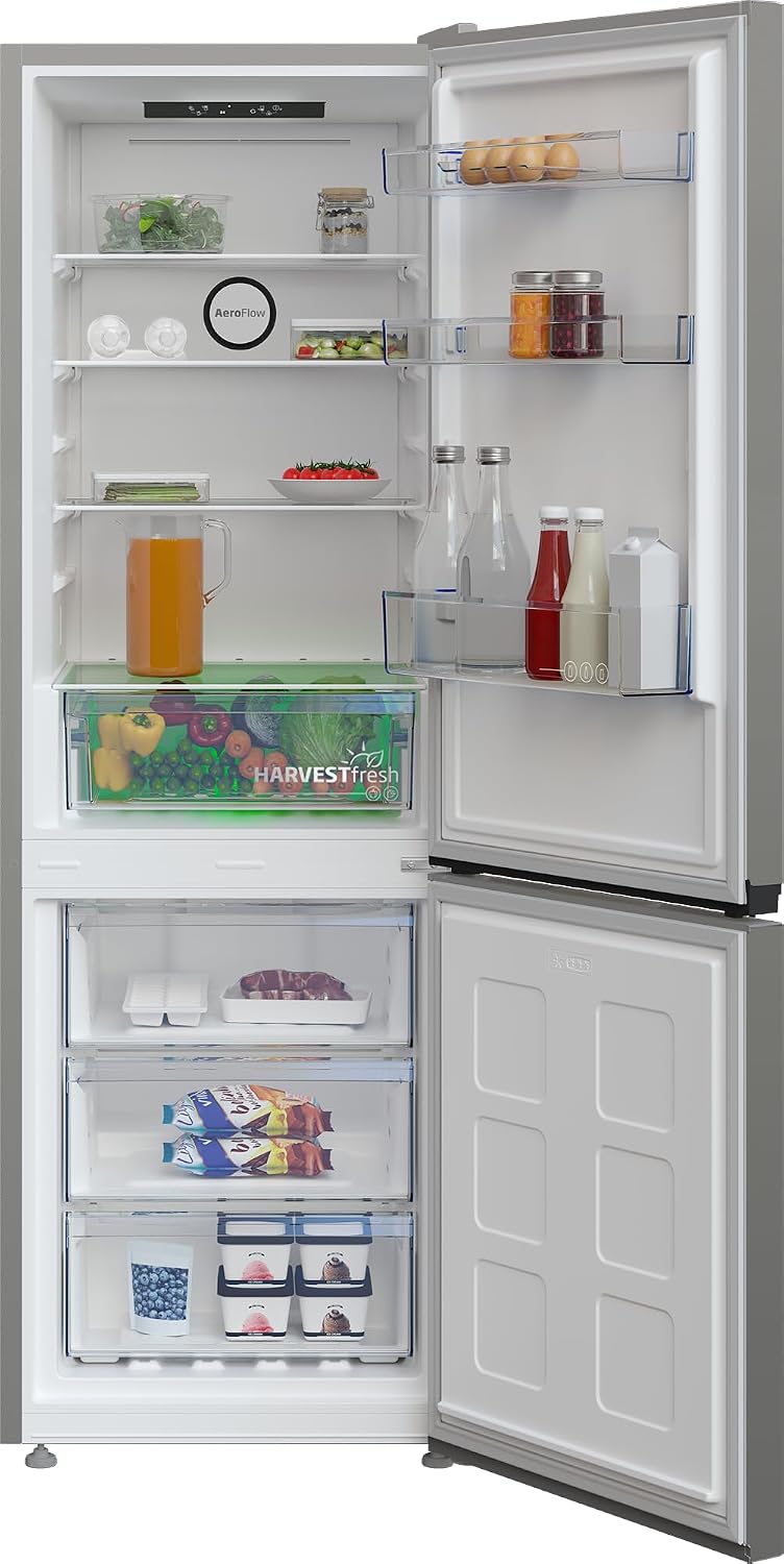 Beko B5RCNA346HG freistehende Kühl/-Gefrierkombination, 301 l Nettovolumen, 209 l Kühlen, 92 l Gefrieren, No Frost, AeroFlow, Automatische Abtauung im Kühlteil, 3 Gefrierschubladen, Manhattan Gray