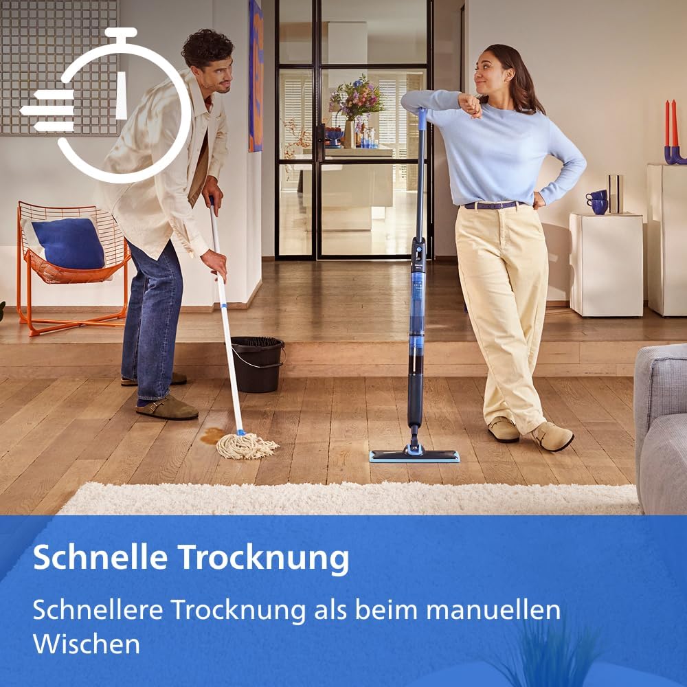 PHILIPS OneUp 5000 Elektrischer Wischmopp, Blau, 2X sauberere Böden