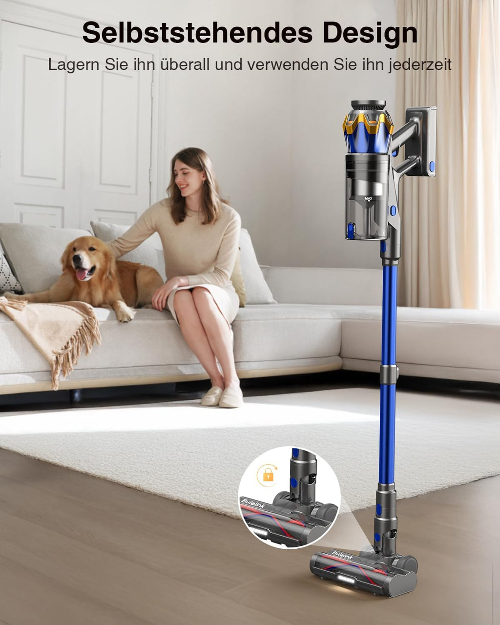Akku Staubsauger Kabellos 55KPa/650W/70Min für Tierhaare/Teppiche/Hartböden