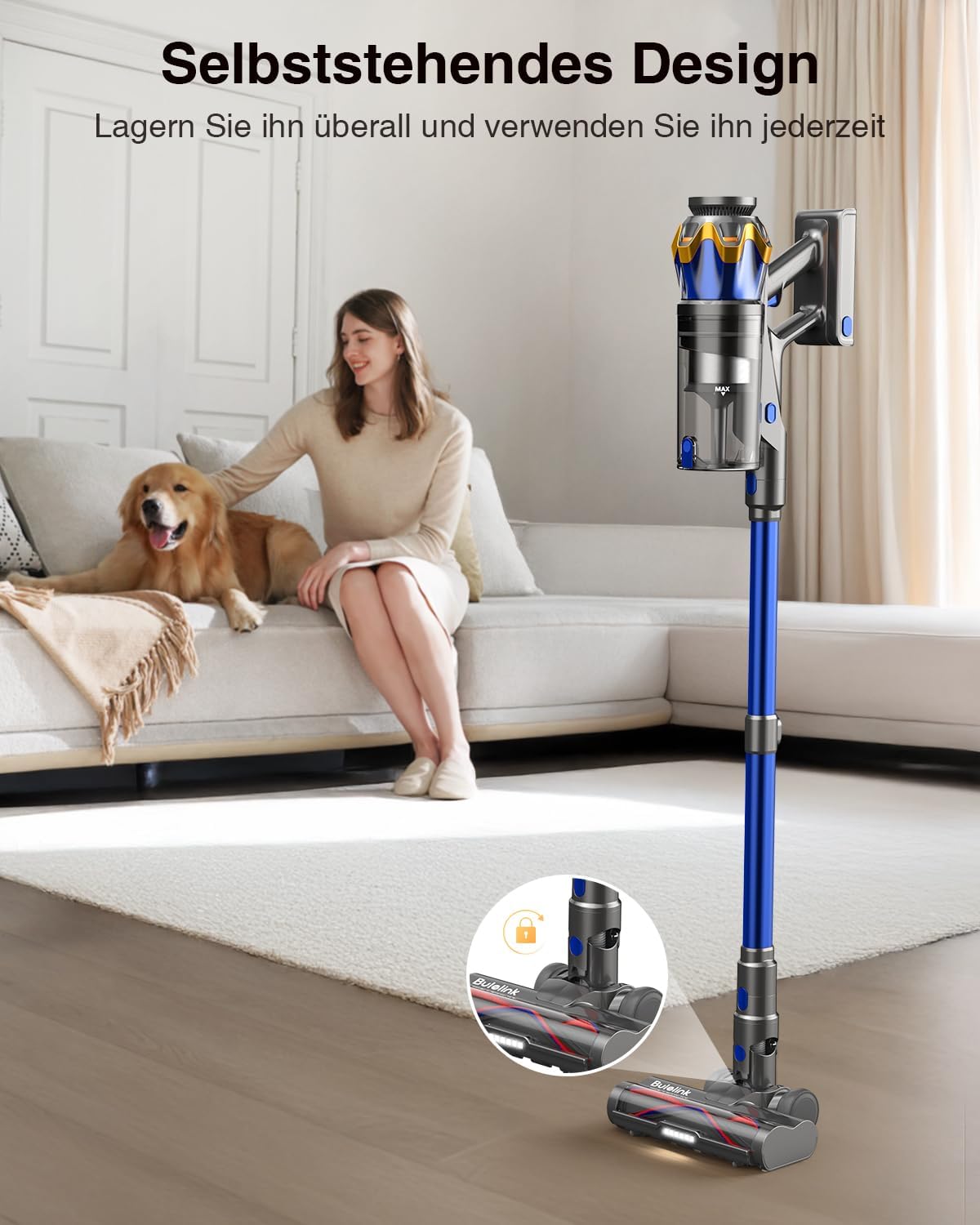 Akku Staubsauger Kabellos 55KPa/650W/70Min für Tierhaare/Teppiche/Hartböden