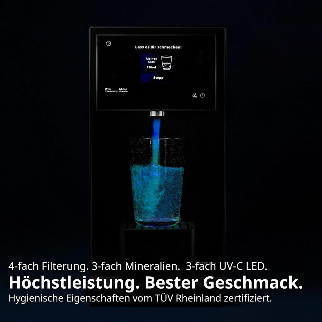 OsmoFresh Fusion Pro 2 Auftisch Osmoseanlage | Wassersprudler|Kühlung| Keine Installation | Heißwasserspender | 7x Filterung | Mineralisierung | 3-fach UV-C|Festwasseranschluss |Abwasserverhältnis 4:1
