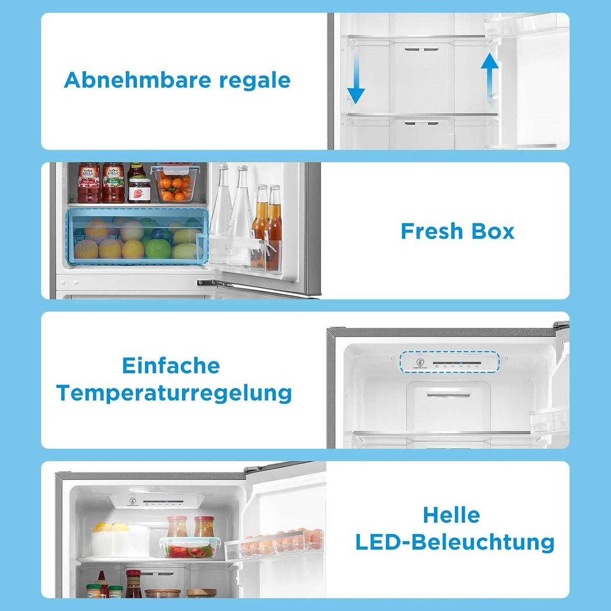 Midea 270L Kühlschrank mit gefrierfach(-24°C),Total Nofrost, 180cm,41dB