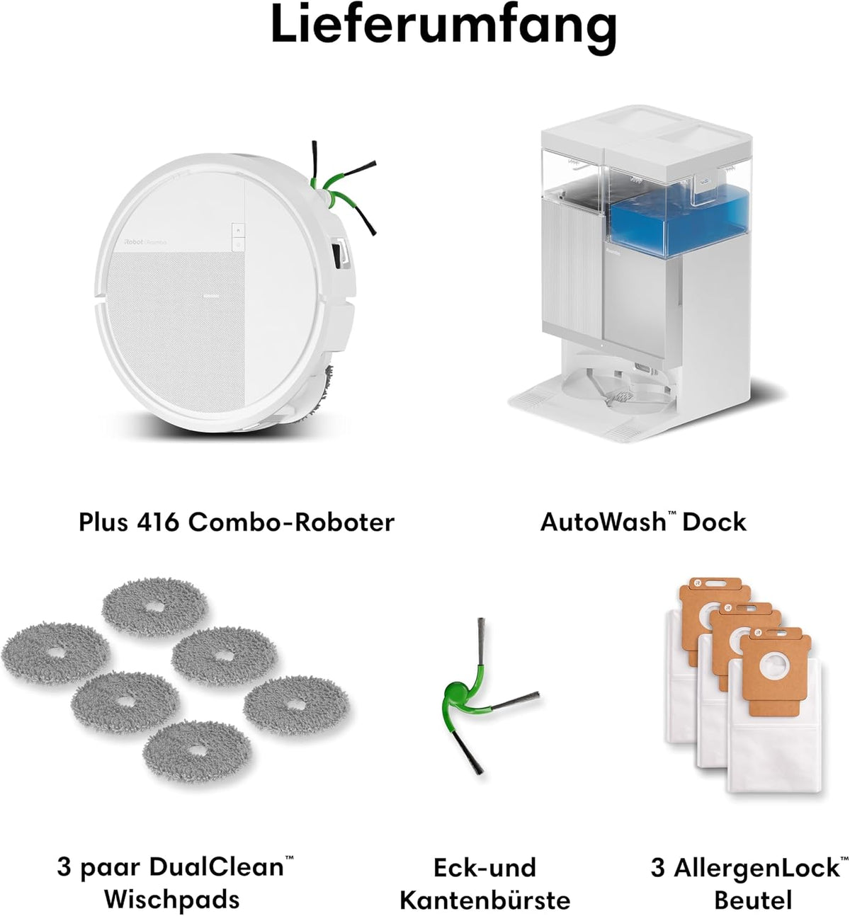 iRobot Roomba Plus 416 Saugroboter, AutoWash Basis, Rotierende Wischtücher