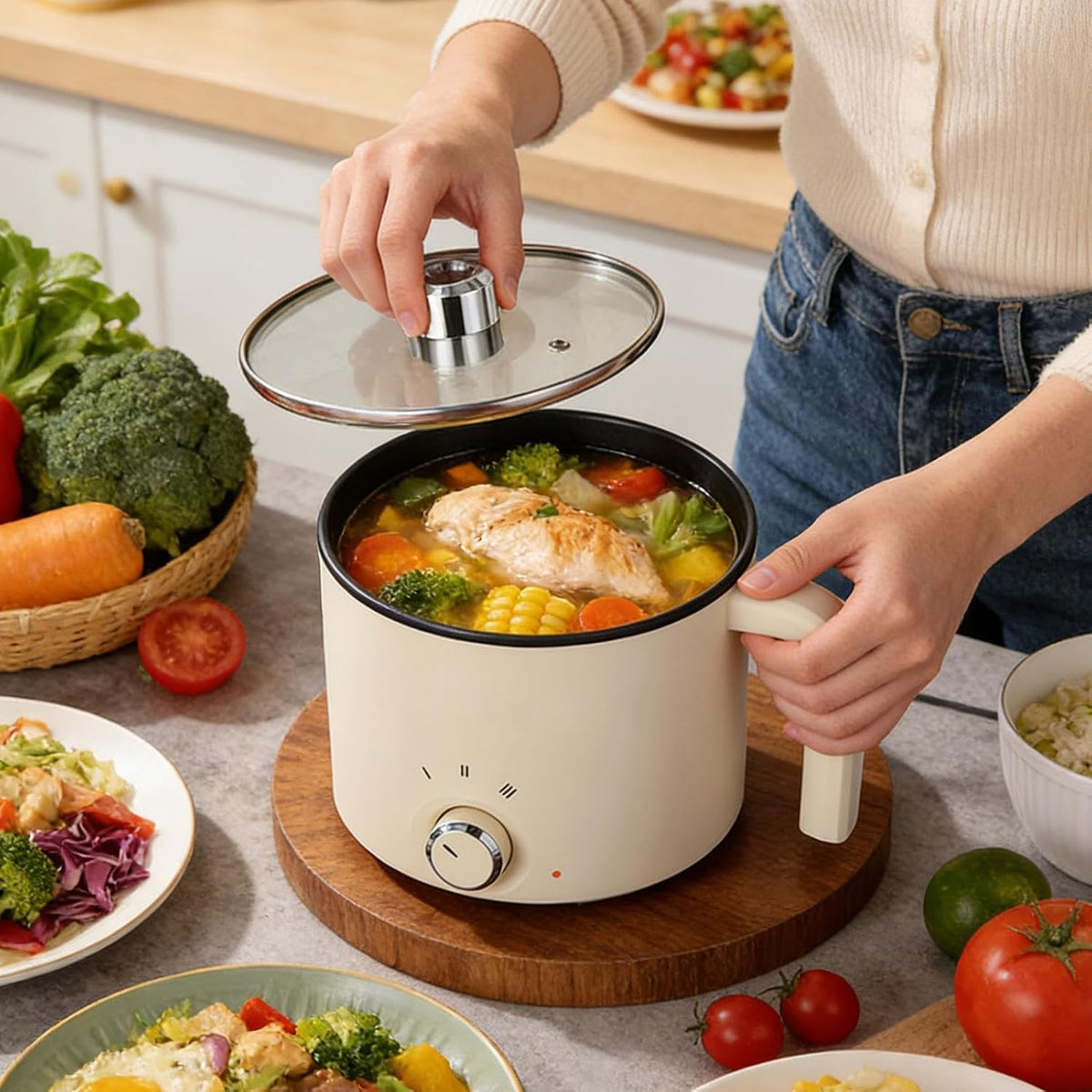 Electric Pot | 7.87 x 7.68 x 6.3 Inch Overheat Protection Cookware | Electric Cooking Pot For Dorm - For College Students Teens Egg Pasta Soup Steak Oatmeal Apartment Dorm