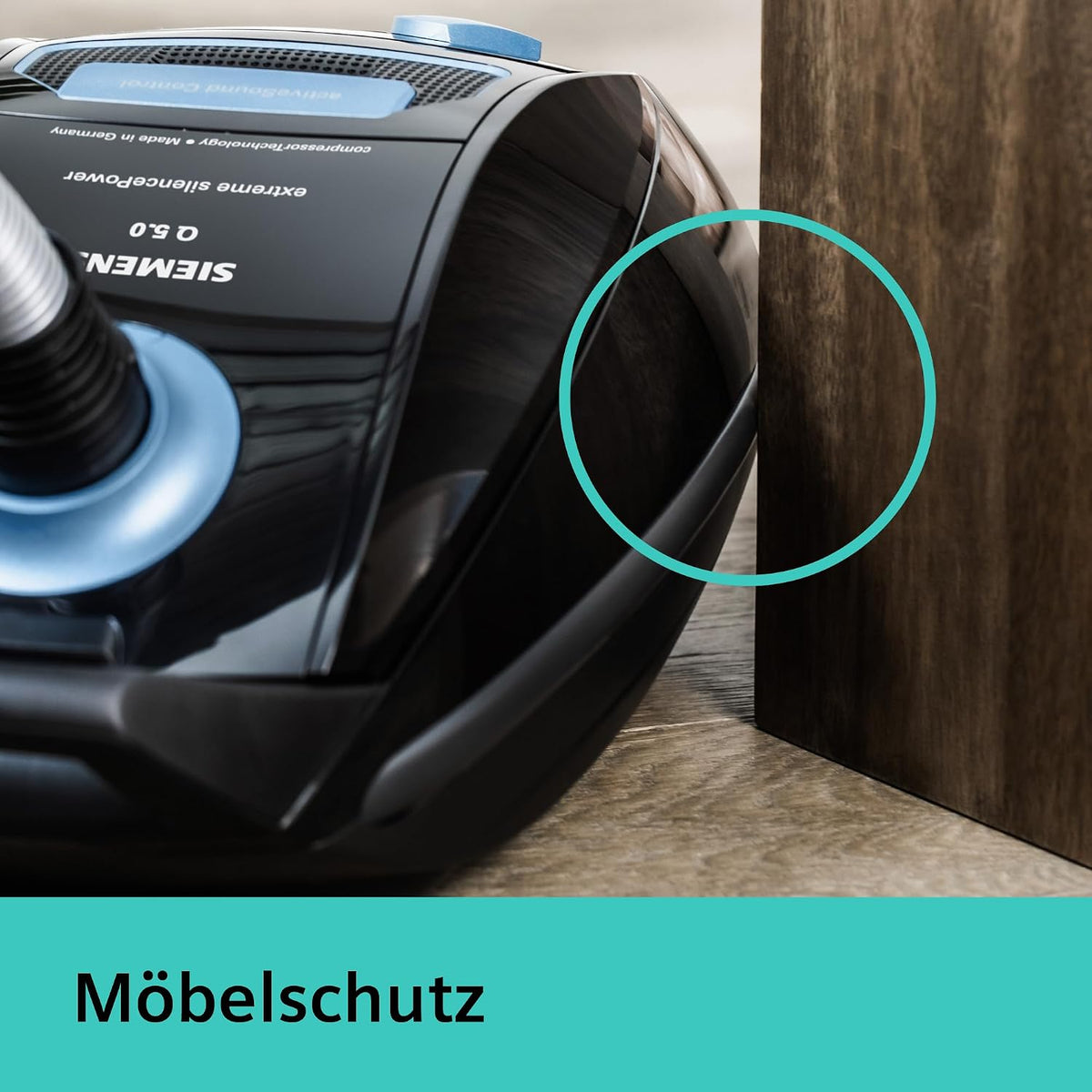 Siemens Staubsauger mit Beutel Q5.0 Extreme silencePower VSQ5X1232, für Allergiker, Hygiene-Filter, Starke Saugleistung auf Parkett, Teppich und Fliesen, langes Kabel, Made in Germany, 850 W, schwarz