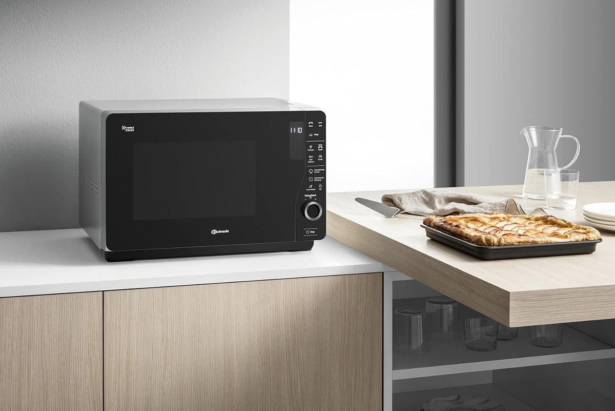 Bauknecht ExtraSpace Crisp MW 427 SL/Kombination Grill und Mikrowelle/Maximale Flexibilität-Ohne Drehteller/ 800 W/ 25 L Garraum/Grill 1000 W/Crisp-Funktion/Dampfgarfunktion/AutoClean, Silber