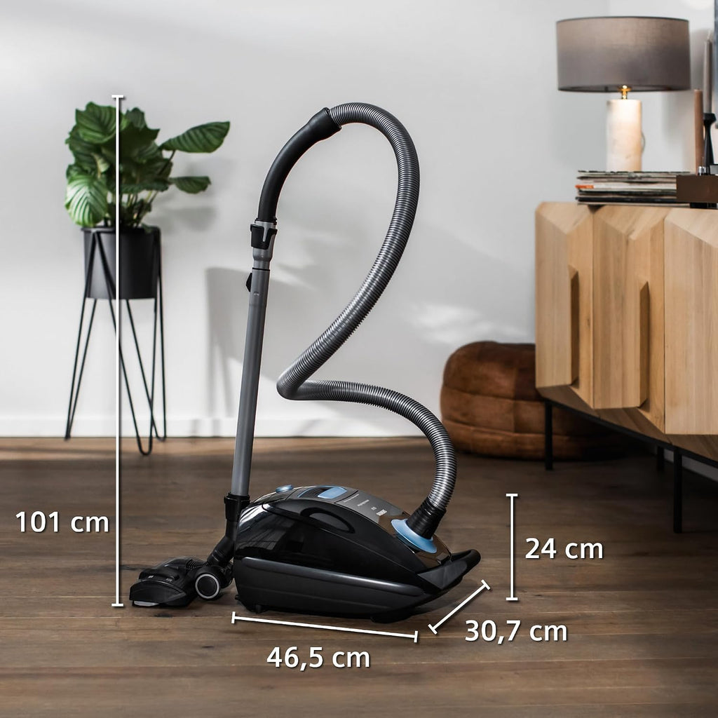 Siemens Staubsauger mit Beutel Q5.0 Extreme silencePower VSQ5X1232, für Allergiker, Hygiene-Filter, Starke Saugleistung auf Parkett, Teppich und Fliesen, langes Kabel, Made in Germany, 850 W, schwarz
