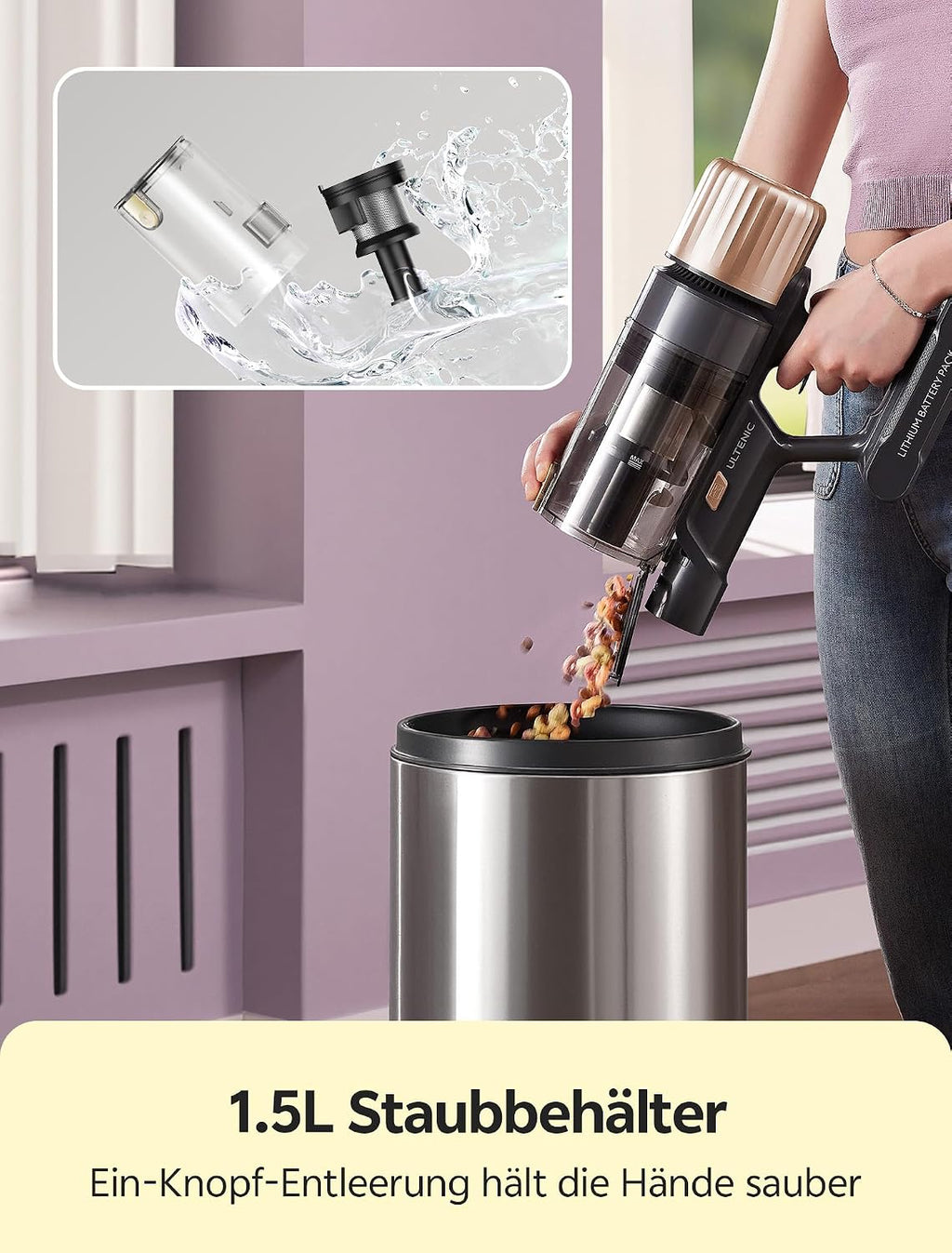 Ultenic Akku Staubsauger, 600W/55000Pa/ 65Min, Staubsauger Kabellos mit GreenEye Technologie, Teleskoprohr& Freistehend, 6 Schichten Filter, Anti-Verhedderungs-Bürste, for Tierhaare/Teppiche/Hartböden