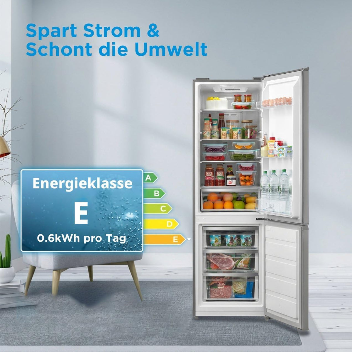 Midea 270L Kühlschrank mit gefrierfach(-24°C),Total Nofrost, 180cm,41dB