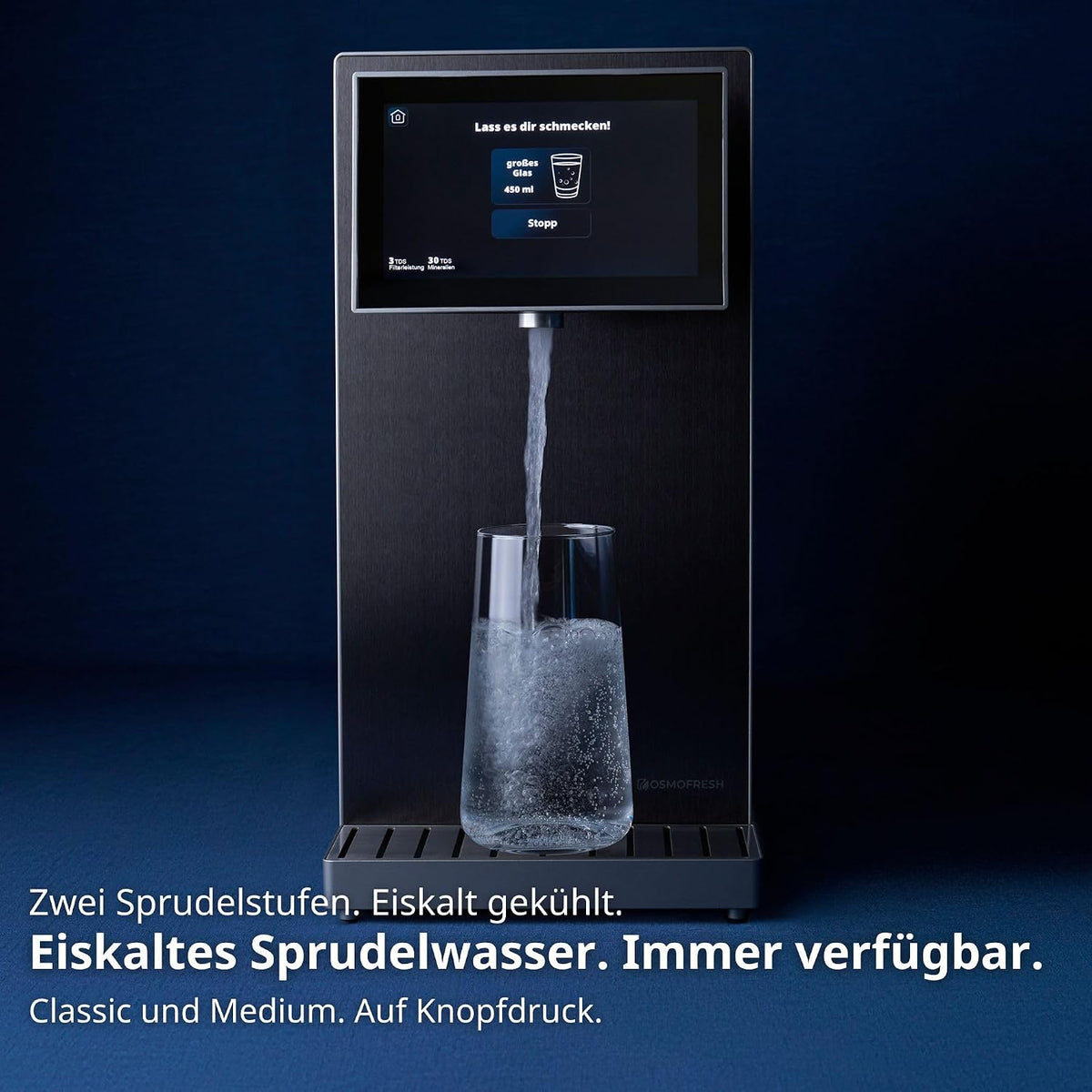 OsmoFresh Fusion Pro 2 Auftisch Osmoseanlage | Wassersprudler|Kühlung| Keine Installation | Heißwasserspender | 7x Filterung | Mineralisierung | 3-fach UV-C|Festwasseranschluss |Abwasserverhältnis 4:1