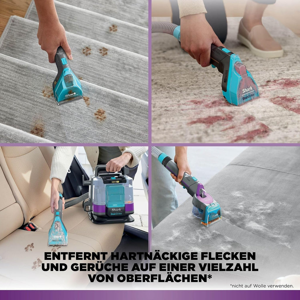 Shark StainStriker HairPro Pet Fleckenreiniger, 450 W Saugkraft, entfernt hartnäckige Flecken, Gerüche und festsitzende Tierhaare, leicht & tragbar, inkl. 4 Aufsätze und 2 Reinigungsmittel PX250EUT