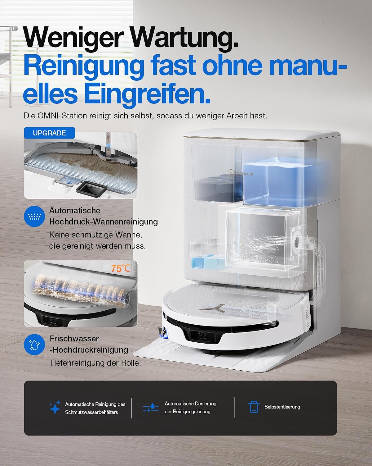 ECOVACS T90S PRO Omni Saugroboter mit Wischfunktion, 40.000 Pa, Blast
