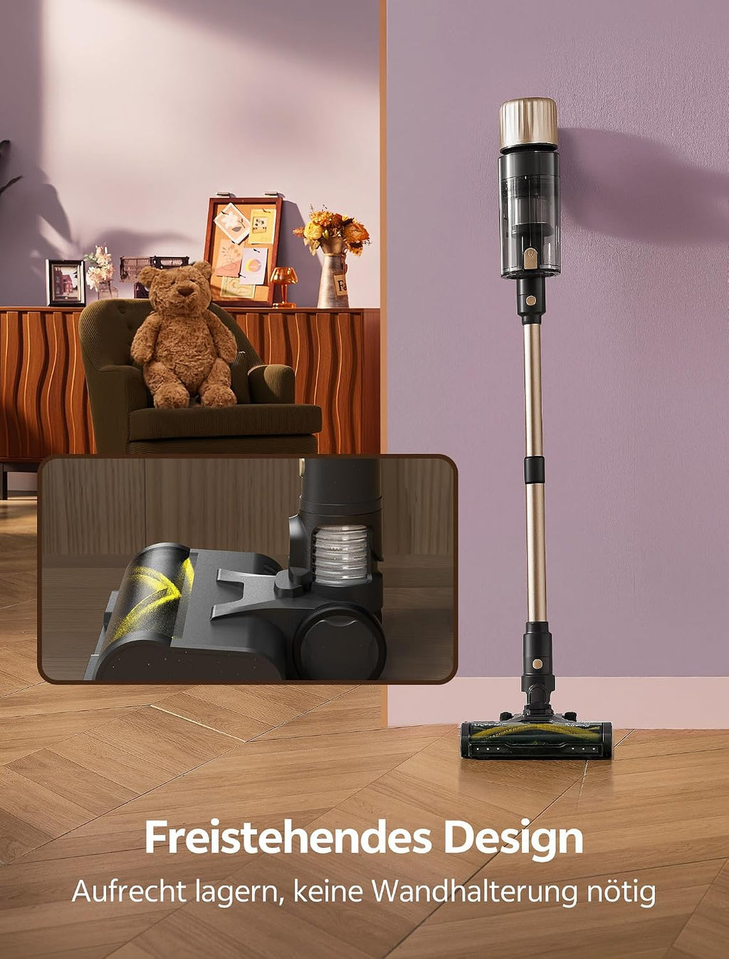 Ultenic Akku Staubsauger, 600W/55000Pa/ 65Min, Staubsauger Kabellos mit GreenEye Technologie, Teleskoprohr& Freistehend, 6 Schichten Filter, Anti-Verhedderungs-Bürste, for Tierhaare/Teppiche/Hartböden