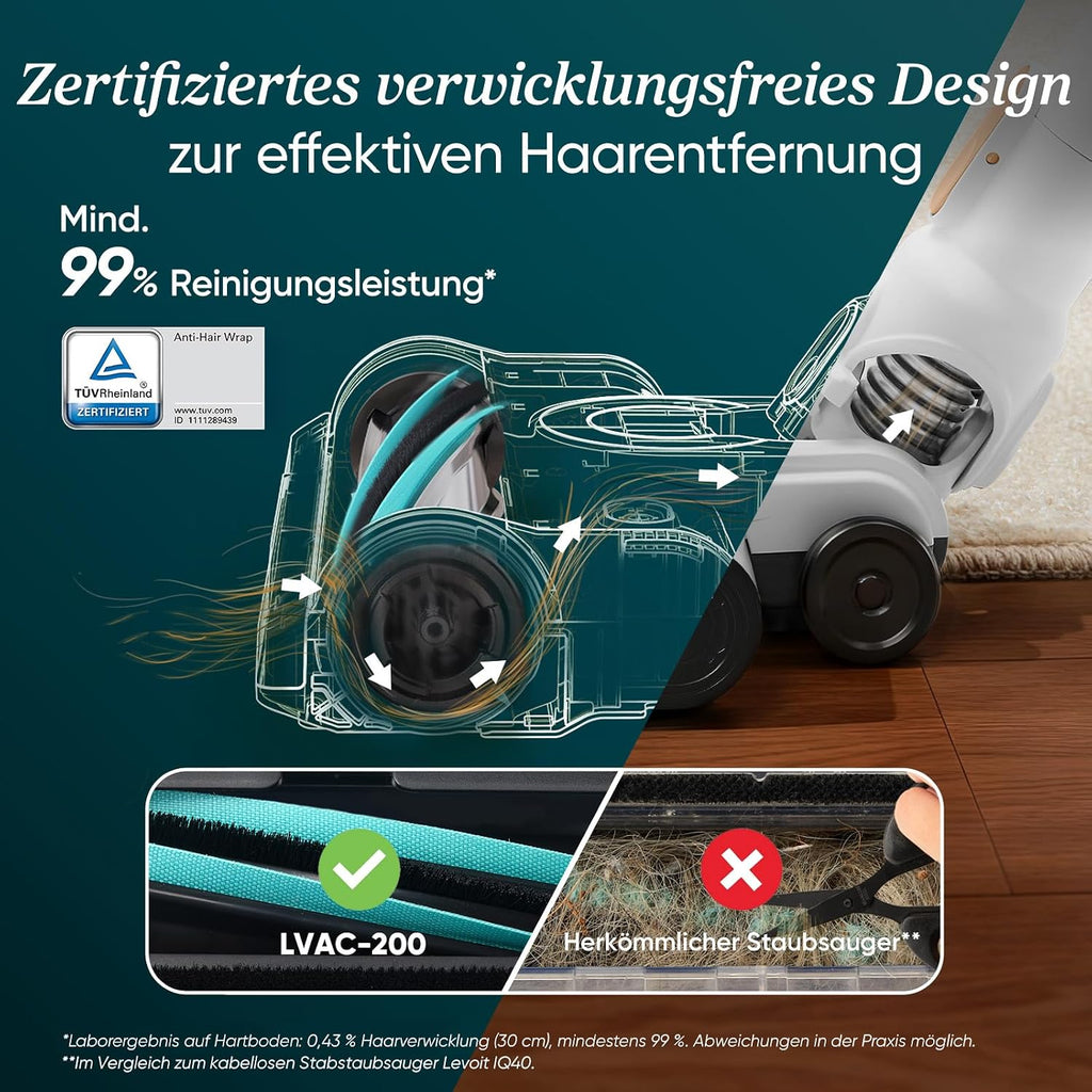 Levoit Akku Staubsauger LVAC 200, bis 75 m², Anti Tangle, Schwarz