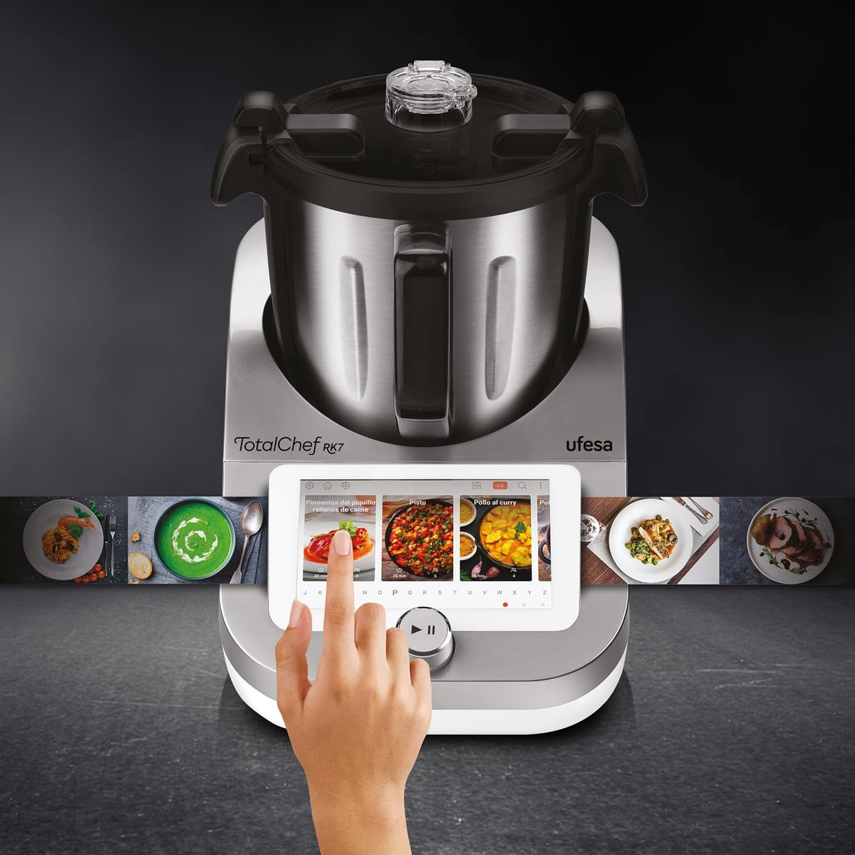Ufesa TotalChef RK7 Küchenmaschine mit WLAN, Multifunktions Küchenroboter mit Kochfunktion, Kochroboter 30 Funktionen, 4.5L, 7-Zoll-Touchscreen, Interaktives Rezeptbuch, Amazon-Exklusiv,Silber / Weiss