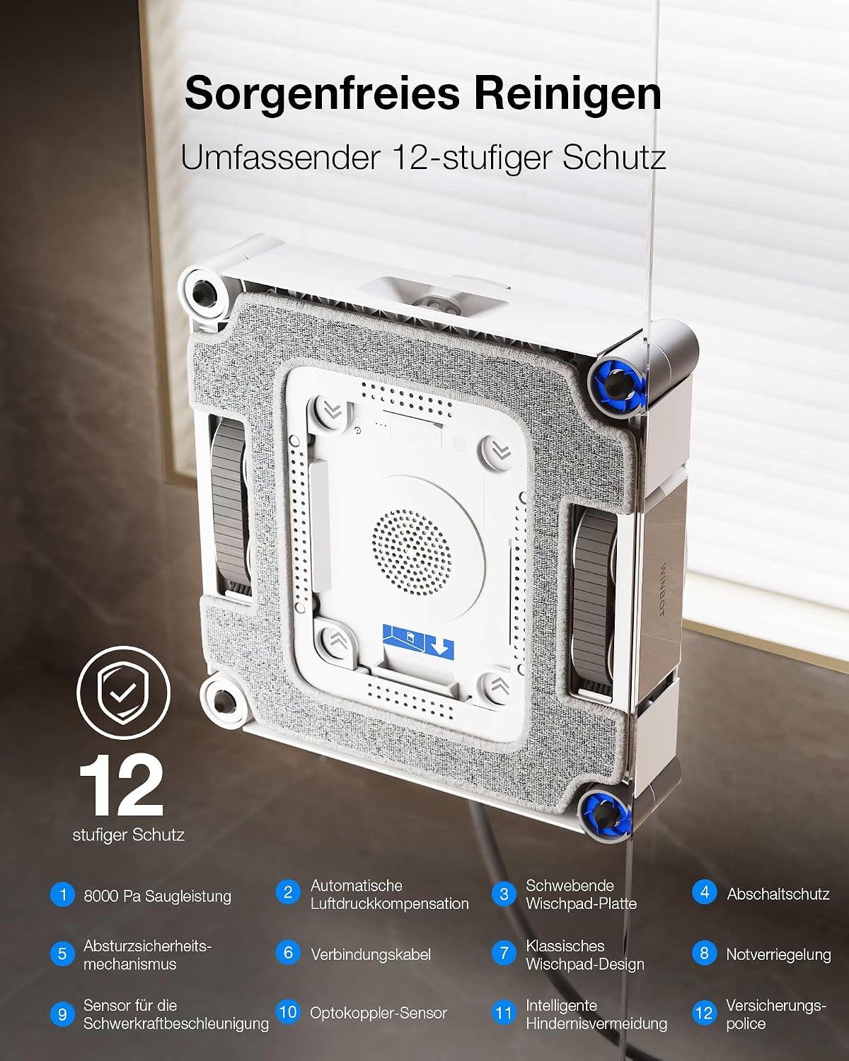 ECOVACS WINBOT W3 OMNI Fensterputzroboter mit Multifunktionsstation, Automatische Reinigung der Wischpads, Intelligente Reinigung entlang der Ränder, Sprühen mit drei Düsen, App-Steuerung